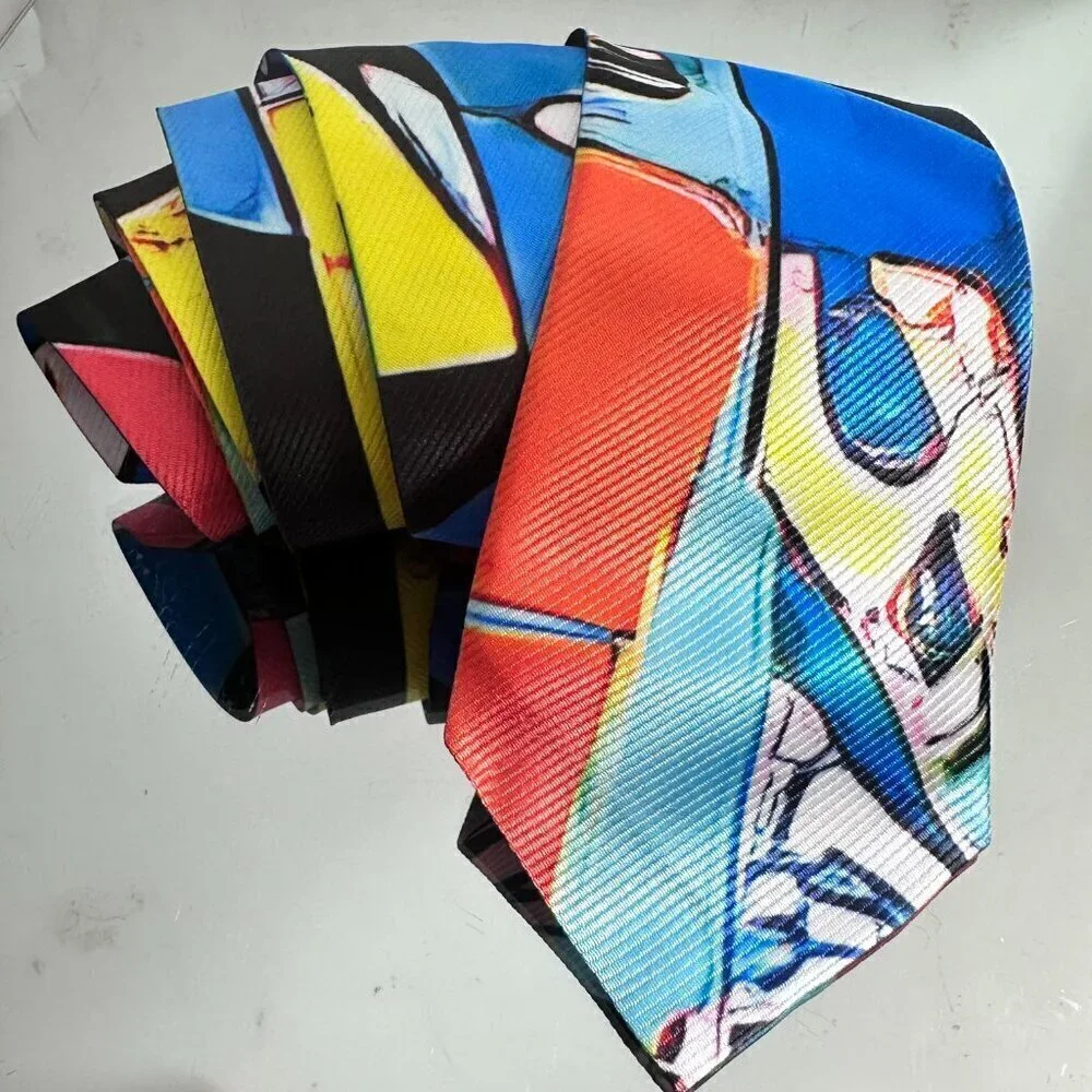 Tie Designer Menswear Necktie Mid Century Patchwork Blue Modernist Abstract Art